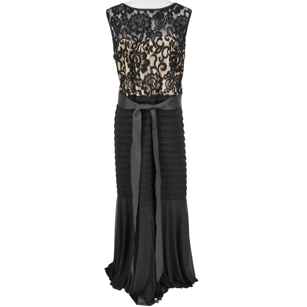 Betsy and Adam Dress Plus Size 22W Black Lace Floral Layered Bottom Satin Belt